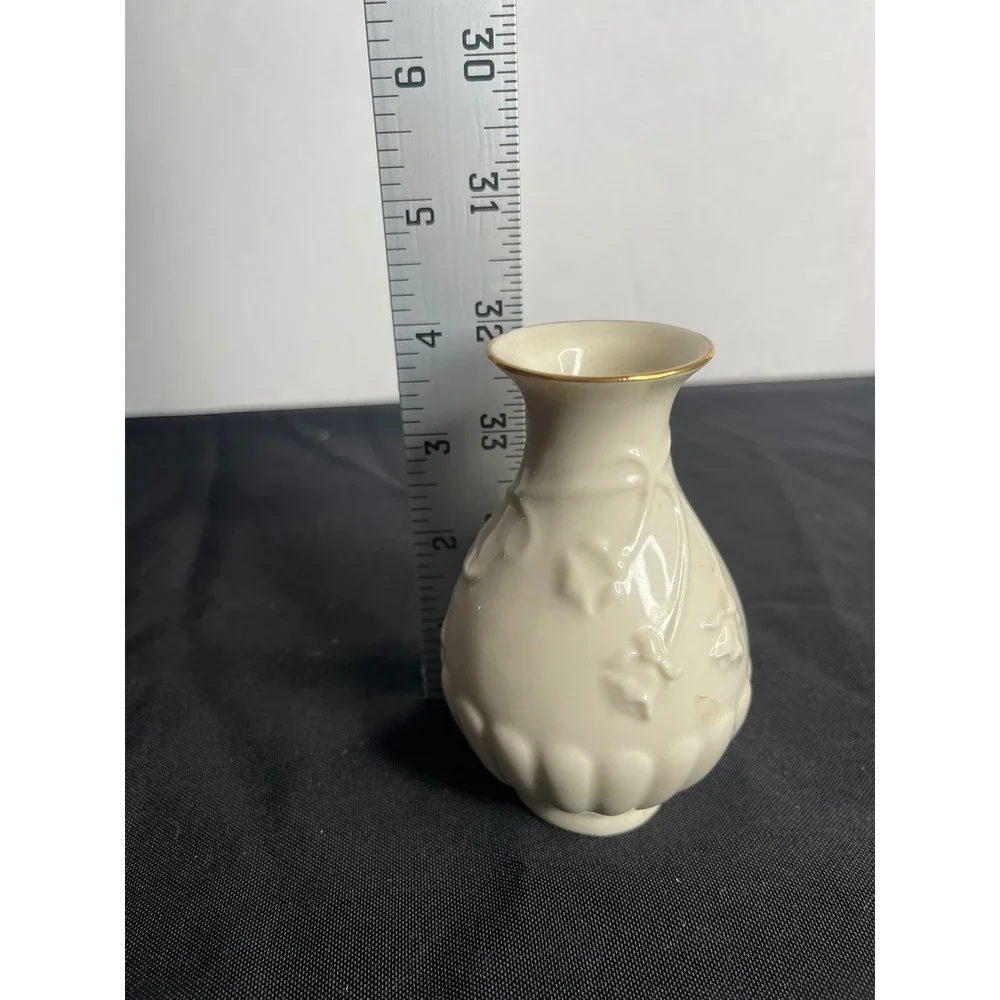 Lenox‎ Floral Melody Miniature Bud Vase Ivory Fine China Gold Trim Embossed 4